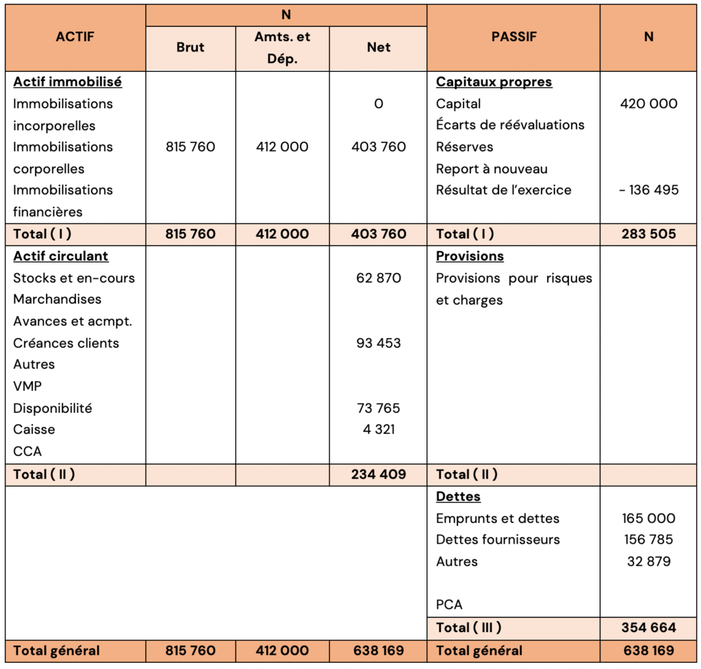 Bilan comptable exercices