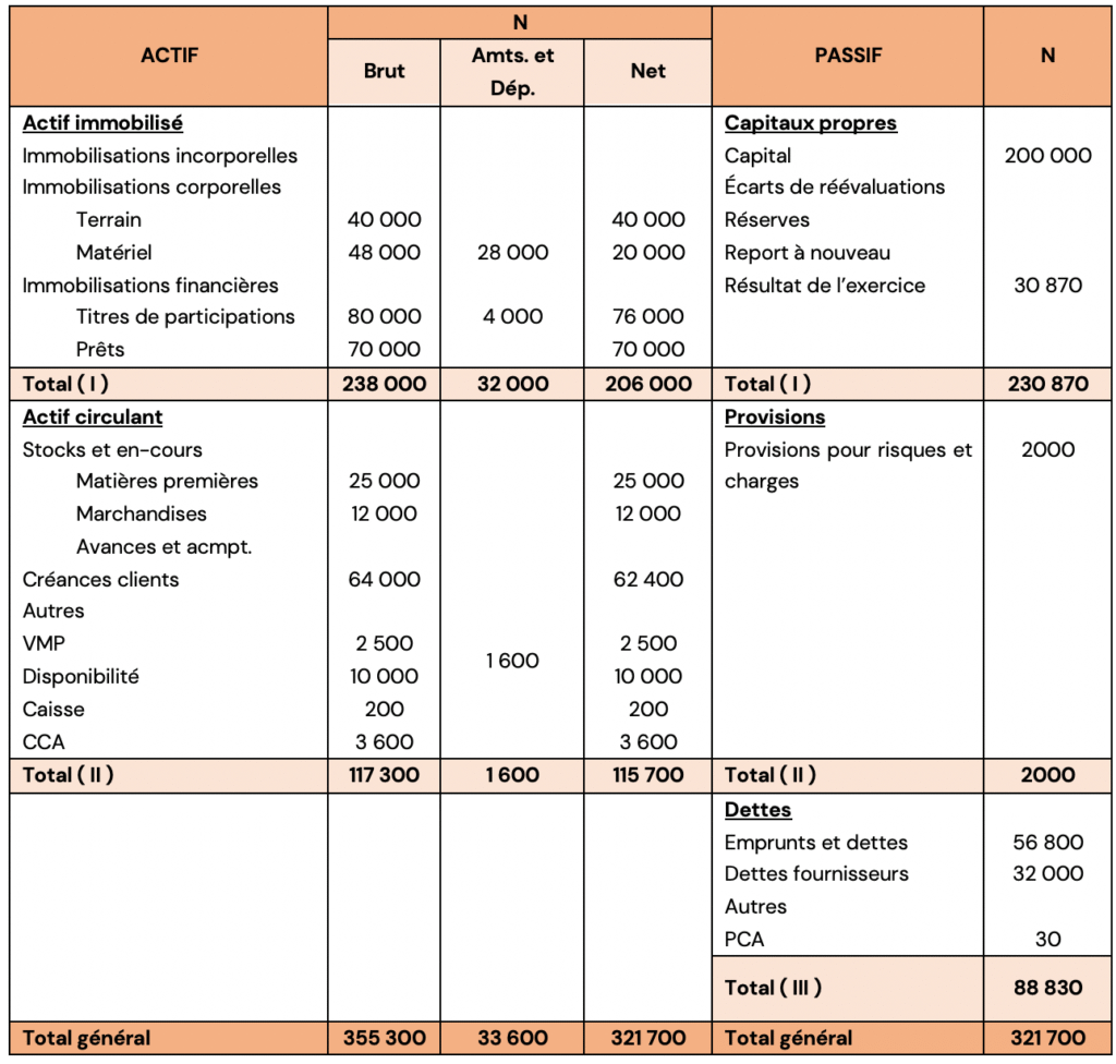 Bilan comptable exercices